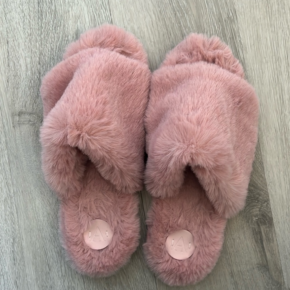 Anthropologie Fuzzy Pink Slippers